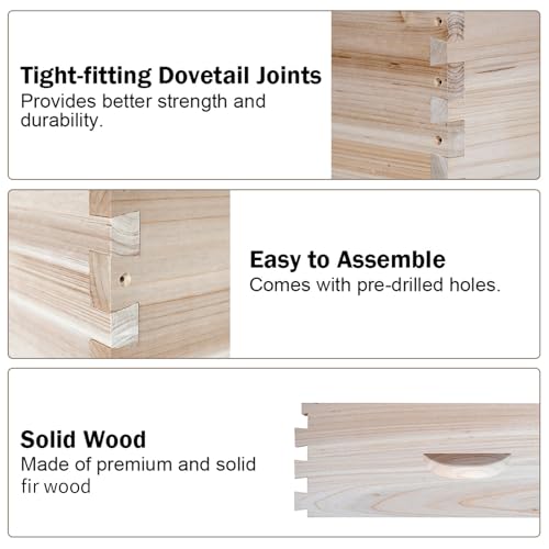 BeeCastle 10-Frame Complete Bee Hives and Supplies Starter Kit, Beehives for Beginners with Beehive Frames and Waxed Foundations (2 Deep Bee Boxes & 2 Medium Super Bee Boxes)