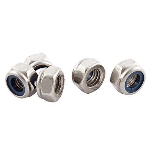 uxcell 5pcs M10x1.5mm Metric 304 Stainless Steel Anti-Loose Nylon Insert Lock Hex Nuts