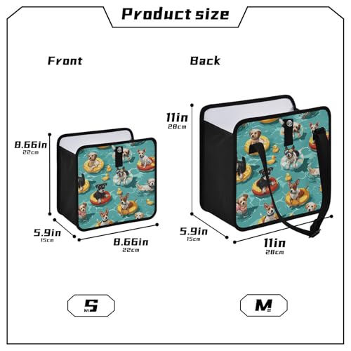 Image of Car Trash Can Organizer Bin with Adjustable Strap for Back Front Seat Console Waterproof Leakproof Collapsible Portable 8.66 Inch Teal Swimming Pool Dogs and Ducks