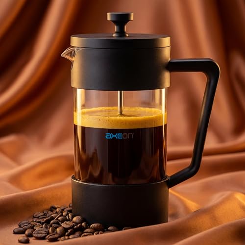 Image of AXEON French Press Coffee & Tea Maker 350ml | Double Walled Borosilicate Glass with 304 Stainless Steel Build | Triple Layer Filtration | Heat Resistant, Rust-Free, Dishwasher Safe | Hot & Cold