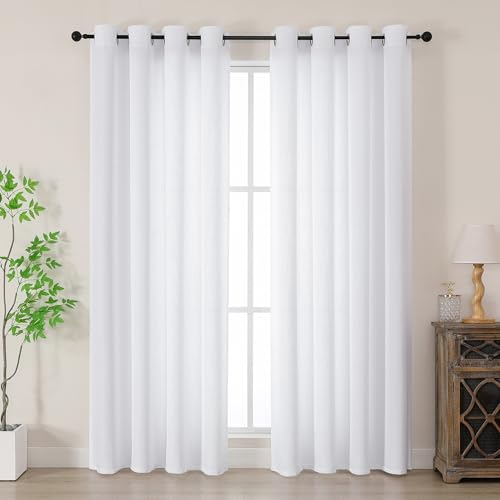 Simplebrand White Faux Linen Texture Curtains for Living Room 183 CM Drop Net Curtains for Windows Privacy Panels with Eyelet Top for Bedroom/Nursery Room/French Door Set of 2 W140 x H 183 CM
