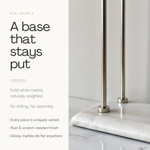Image of MASON HOME Melrose Hand Towel Stand - White & Silver 1pc |Heavy Marble Base | Easy to Use | Bathroom - Kitchen - Bedroom - Washbasin | Towel - Kitchen Roll - Paper Towel | Decor | Organizer | Stand