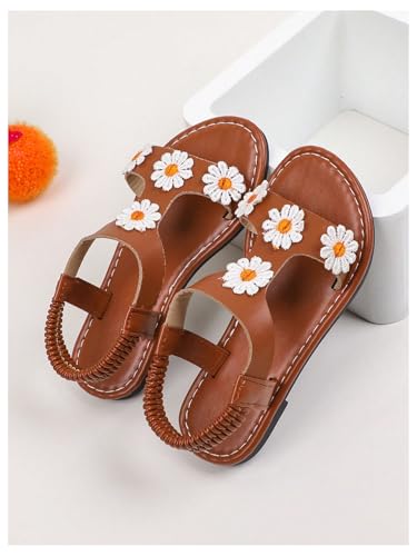 Verdusa Girl's Summer Flower Sandals Open Toe Flat Leather Beach Sandals2