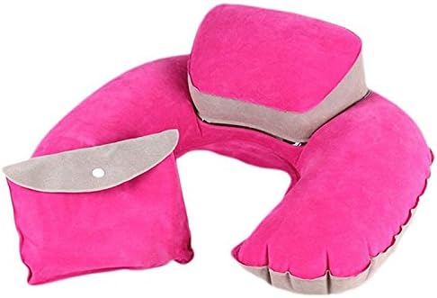 Inflatable Travel Pillow Air Cushion Neck Rest U-Shape Compact Plane Flight (Pink)