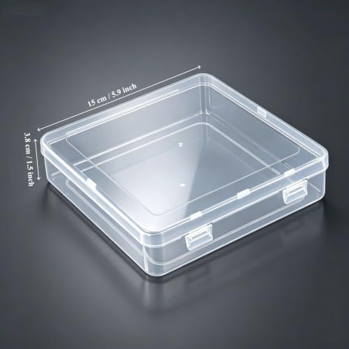 Image of 8 Pieces Square Empty Mini Clear Plastic Storage Box, 5.9x5.9x1.5 inch | Hinged Lids, For Small Items, Craft Projects