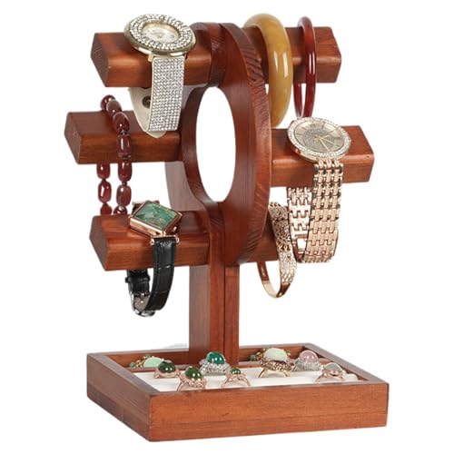Soporte de almacenamiento de cadena, soporte de reloj de madera,Soporte de almacenamiento de exhibición para joyería | Rack organizador de joyas de almacenamiento para escritorio, tocador, dormitorio