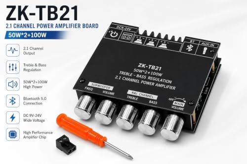 Image of ZK-TB21 Bluetooth 5.0 2.1 Channel Audio Amplifier Board 200W (50Wx2+100W) Stereo HiFi Amplifier with Subwoofer Output 9V-24V