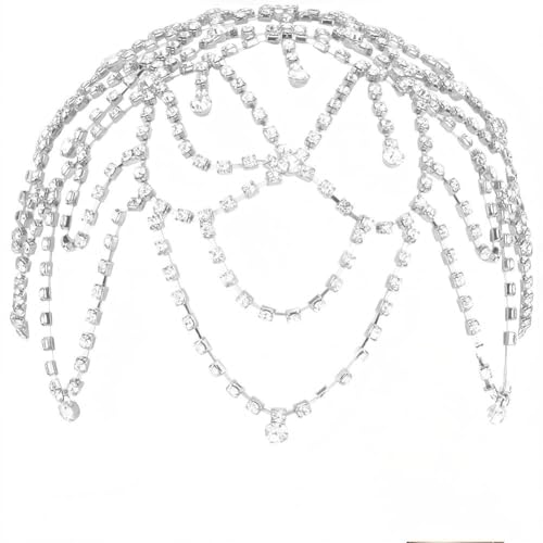 GORGECRAFT 1920s Crystal Headpiece Flower Rhinestone Head Chain Silver Roaring 20s Great Gatsby Accesorios para el Cabello Cadena para el Cabello Cosplay Halloween Party (con 2pz)