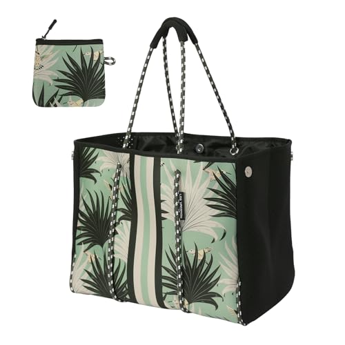 SUMARPO Neoprene Tote Bag Large Multipurpose Beach Bag Women Shoulder Bag for Shopping Beach Gym Travel (BLACK)