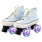 XJBHD Rollschuhe für Damen und Herren, Canvas Skaten Rollschuhe mit 4 Rollen Skates, Discoroller Erwachsene Komfortable LED Rollerskates Quad Skating Outdoor für Mädchen und Jungen