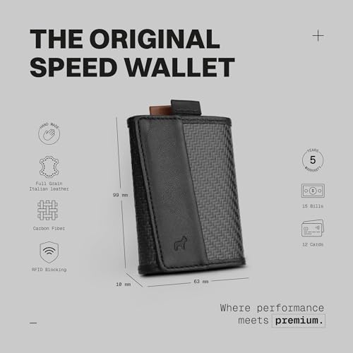 Image of The Frenchie Co. - Speed Wallet - Carbon fiber & full-grain Italian leather - Ultra-slim RFID blocking front pocket wallet - Quick-access minimalist card holder for men & women