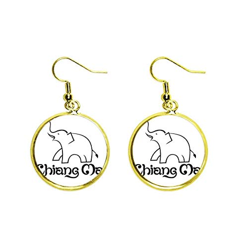 Pendientes de elefante tailandés dorados tipo gota para mujer
