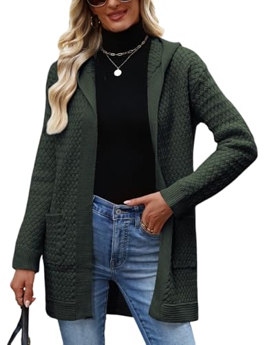 CiCiBird Womens 2025 Fall Hooded Cardigan Sweaters Cable Knit Open Front Coatigan Long Sleeve Sweater Coat with Pockets