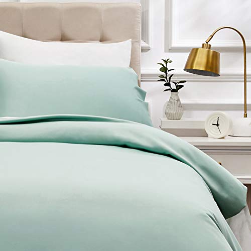 Amazon Basics 2 Unidad Juego de funda nórdica de satén de algodón de 400 hilos - 135 x 200 cm/ 50 x 80 cm x 1, Verde espuma de mar, Sólido