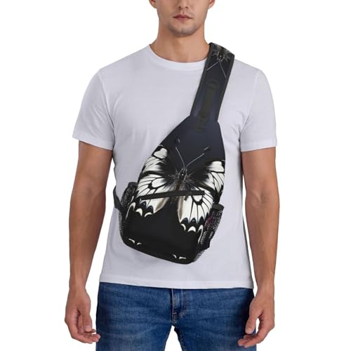 Bolso tipo sling ligero para senderismo negro blanco mariposa miniatura 2