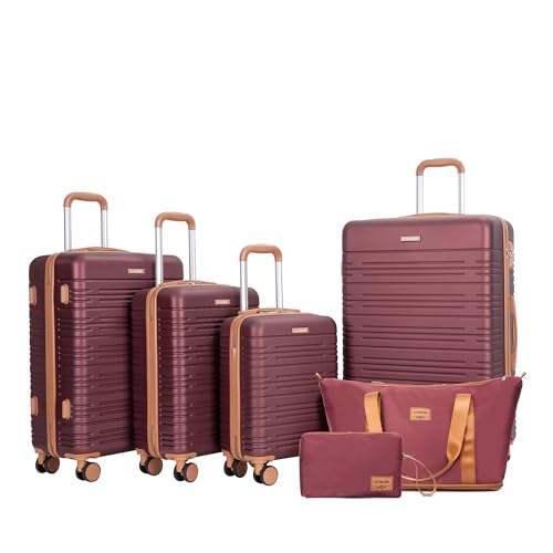 Travelhouse 4 Piece Luggage Sets with Spinner Wheels, Hardshell ABS 6 peice Suitcase Set with Tsa Lock, Lightweight Hardside Travel Suitcases with Waterproof Duffle Bag for Men Women (WINE RED)