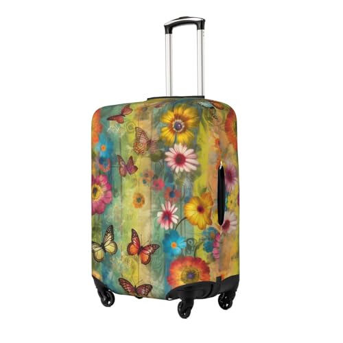 Flowers and butterflies Luggage Cover for Suitcase Tsa Approved, Spandex Stretch Suitcase Protector Washable Baggage Covers Travel Luggage Sleeve Large Suit Case Cover Fit 18-32 Inch2