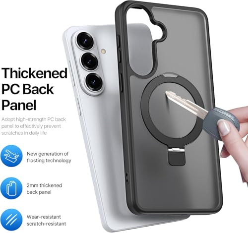 Image of DIZORO Polycarbonate Magnetic Ostand Ring Basic Case Fit Compatible with Samsung Galaxy S26 Case, Compatible with Wireless Charging,Military Grade Drop Translucent Hard Tested Back Cover (Black)