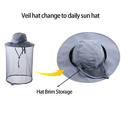 Bee Keeping Beekeeper Veil hat gnats Insect Bug Mosquito Fishing Gardening Cap with Head net Netting mesh Hood for Men Women Dark Gray - Thumbnail 3