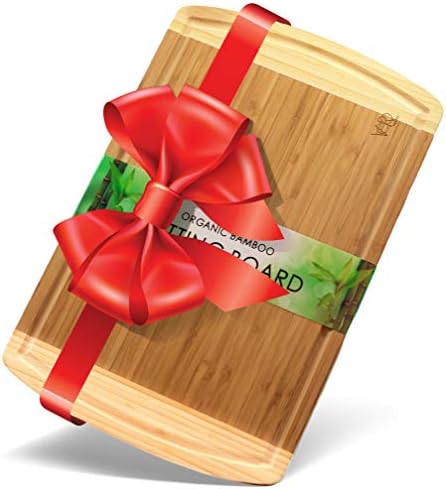 ♻ EXTRA LARGE and think BAMBOO cutting board with drip juice groove (18x12x3/4) - ORGANIC and ANTIMICROBIAL durable thick wood chopping board - LIFETIME REPLACEMENT