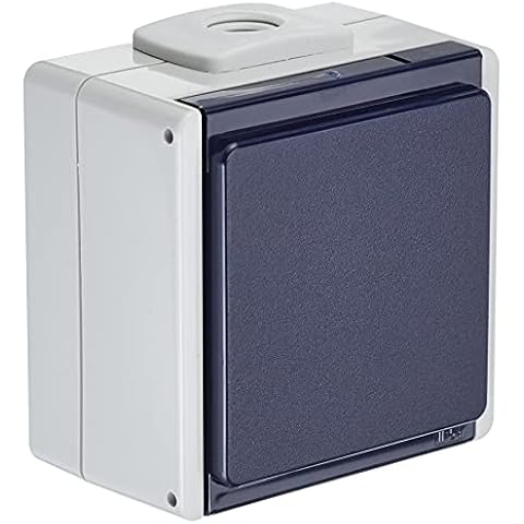 as - Schwabe Aufputz Steckdose 1-Fach mit 2 Leitungseinführungen bis max. 2,5mm², für Feucht-Raum und Außen-Bereich Made in Germany, IP54, grau, 62460 Cover