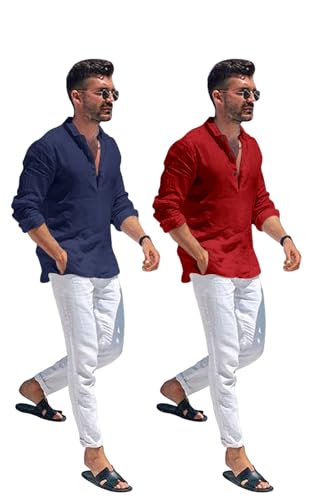Image of Combo of Men Solid Cotton Blend Straight Kurta Shirt Pack of 2