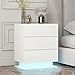 Nightstand Set of 2 LED Nightstand with 3 Drawers,Modern High Gloss Bedside Table, Wooden Smart Side Table End Table with LED Lights Strips for Bedroom Furniture, White
