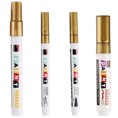 4Pcs Pennarelli per Pneumatici per Auto, Penna per pneumatici Bianca/Oro, Ad Alta Capacità Matita Pneumatico Impermeabile, Auto Marcatore pneumatico per Penne Vernice per auto,Moto,Bicicletta (Oro)