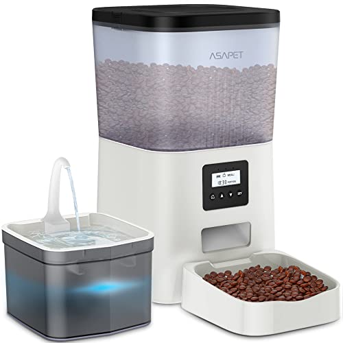 Asapet 4L Automatic Cat Feeders and 2L Cat Water Fountain, Automatic Pet Feeder Automatic Dog Feeder Dog Water Dispenser…