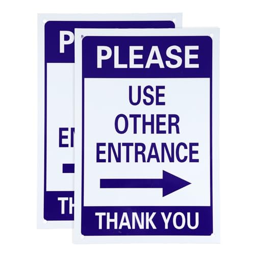 Panneau Veuillez Utiliser L'Autre Entrée PATIKIL 12x8 en aluminium flèche droite bleu