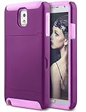 Galaxy Note 3 Case, Ansiwee Dual Layer Silicone Rubber Card Holder Wallet Case with Kickstand for Samsung Galaxy Note 3 (Purple/Pink)