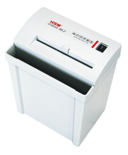 Top view of the HSM Classic 90.2 paper shredder, showing the paper entry slot and the power switch in the 'OFF' position.