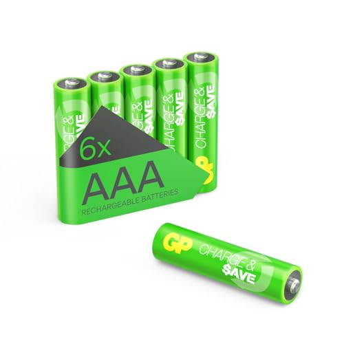 Piles Rechargeables AAA NiMh 650 mAh - Lot de 6 | GP Charge & Save| Préchargées, Longue durée, résistantes aux températures extrêmes | Idéales pour téléphones...
