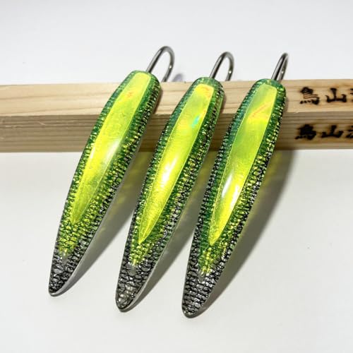 弓角ルアー 10〜10.5cm 鳥山漁具 トローリングルアー オーロラ3D蛍光イエローグリーン 3個 サワラ ブリ ハマチ カツオ メジロ 近海青物 釣り