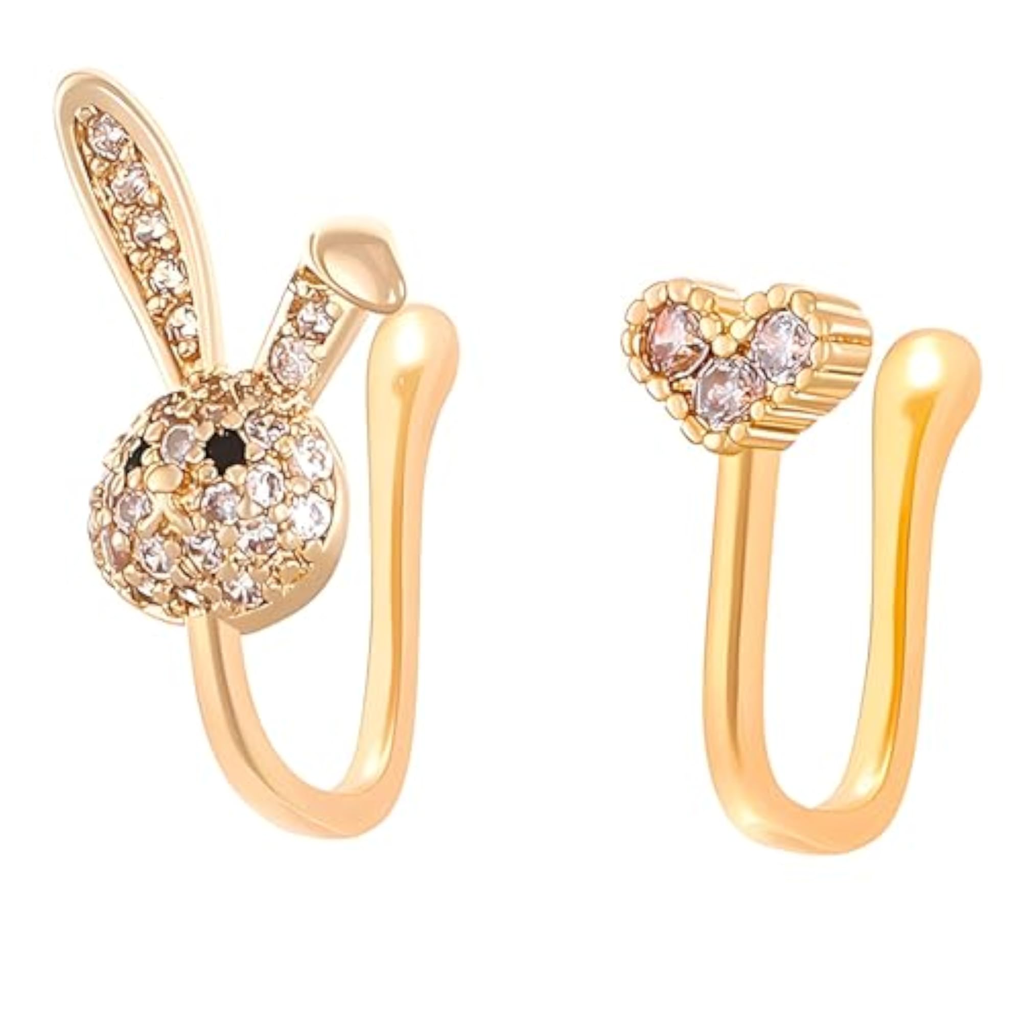 Women's Gold Plated 'Hop & Heart Duo' Clip-On Nose Rings Set