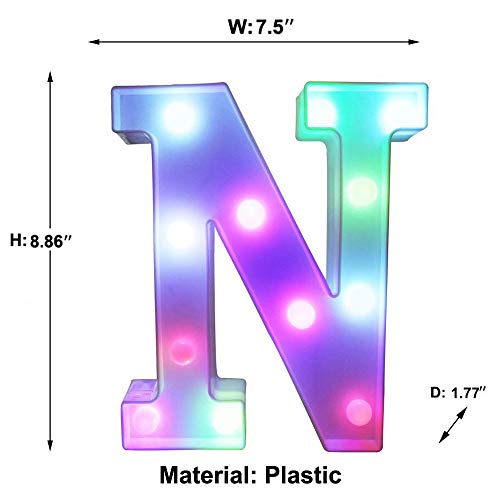Image of Pooqla Colorful LED Marquee Letter Lights with Remote - Light Up Marquee Signs - Party Bar Letters with Lights Decorations for The Home - Multicolor N