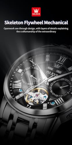Image of OLEVS Mens Automatic Mechanical Watch Skeleton Tourbillon Luxury Dress Stainless Steel Wrist Watch