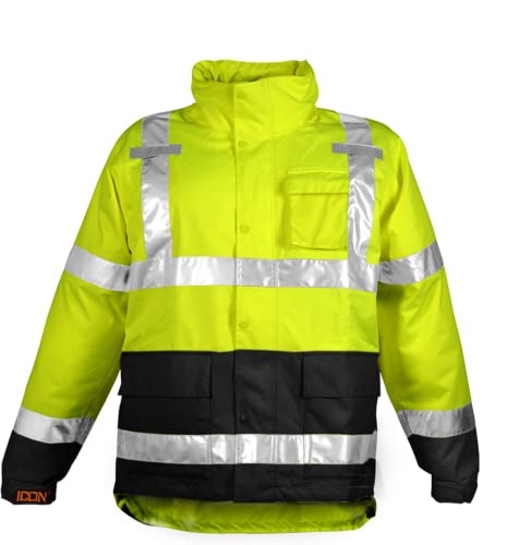 Image of Tingley Icon J24122 High Visibility Jacket With Attached Hood, Small, Fluorescent Yellow-Green /Black