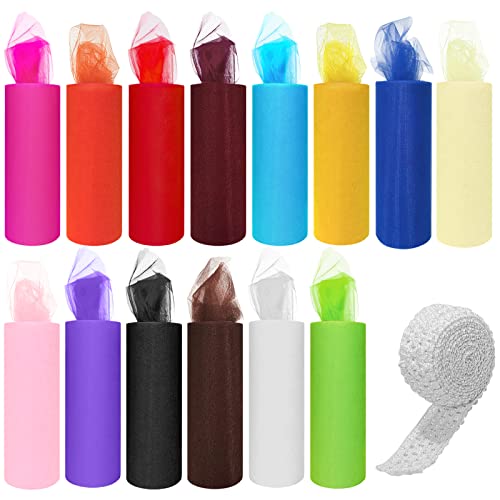 14 Colors Tulle Rolls 6” by 25 Yards(75 Feet) Rainbow Fabric Spool Tulles Ribbons for Tutu Skirt Table Skirt Party Wedding Decorations