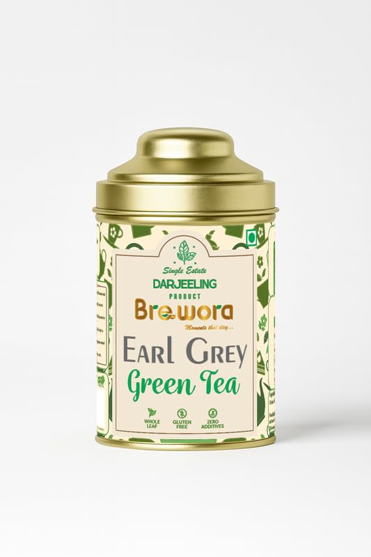 Brewora Earl Grey Green Tea | Refreshing Citrus Bergamot Blend | Aromatic & Smooth Taste | Calming & Energizing Tea | Morning & Evening Drink | Antioxidant Rich Wellness Tea