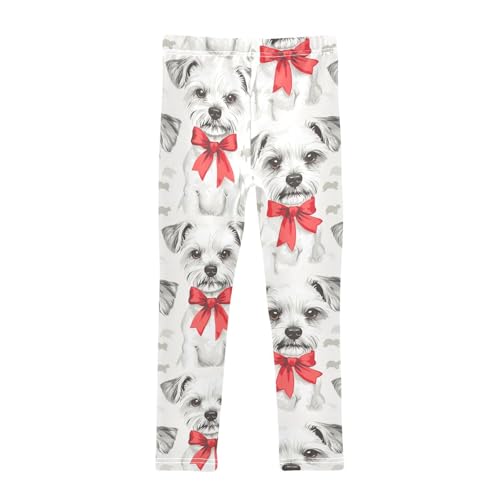 Dogs Red Bows Girls Leggings,Workout Leggings for Girls Toddler Athletic Leggings Size for 3-10T2