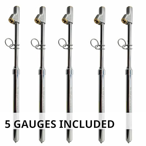 Image of 150 Psi Professional Semi Truck Tire Pressure Gauge and Dually Truck Air Gauges. for RV Tire Pressure, Cars, and Drivers with Bad Knees. Dual Head Chuck and Heavy Duty Design. 5 Gauges