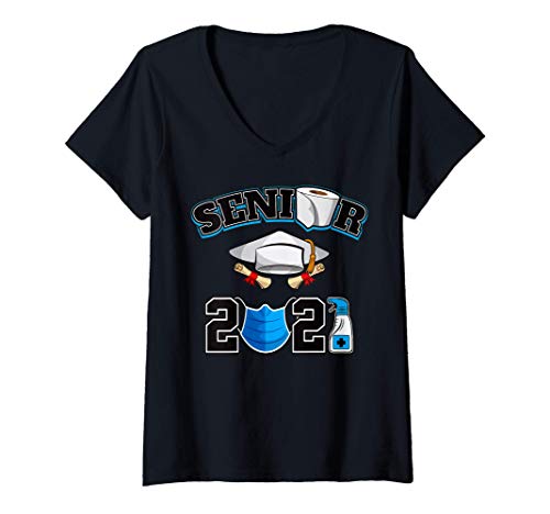 Mujer Class Of 2021 Senior Shirts Quarantine Mask Graduates Camiseta Cuello V