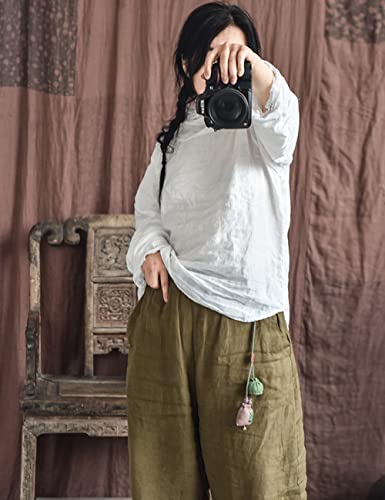 NFYM Womens Long Sleeve Linen Peasant Tops High Low Mock Turtleneck Handmade Stitch Casual Loose Shirts2