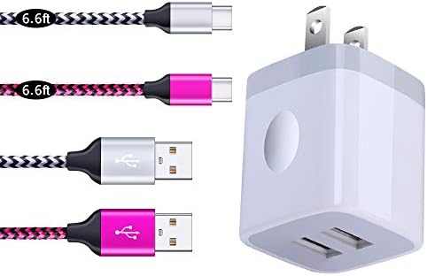 USB Type C Phone Charger, Vifigen Dual USB Adapter Wall Charger Plug with 2 Pack 6.6ft Braided USB C Cable for Samsung Galaxy S10e S10 S10+ S9/ S8 Plus S7 Edge S6, Note 9/8, LG G8 G7 G6 G5/V20, Moto Z