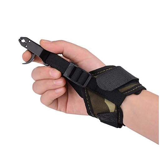 Archery Compound Bow Release Aid Trigger Caliper Shooting Camo/Black Design - Adjustable Black Wrist Strap (Pack of 1)