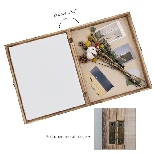 Image of GraduationMall 13x16 Shadow Box Frame Solid Wood Glass Door Display Case with Linen Back and 6 Stick Pins,1.5 inches Interior Depth,Ideal for Memorabilia Pictures Flowers Medals Tickets