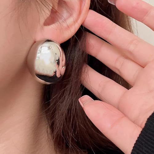 Chunky Gold Earrings for Women Minimalist Oval Statement Earrings Lightweight Geometric Ellipse Drop Dangle Earrings Trendy Everyday Jewelry Gifts4