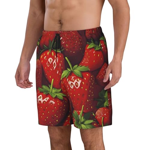 Red Strawberry Fruit Print Men's Beach Pants Lightweight Quick-Dry Swim Pants with Mesh Lining for Men2