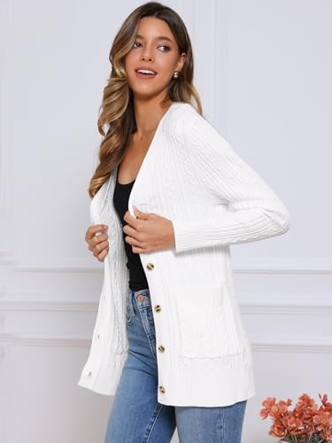 Allegra K Cardigan Sweaters for Women's Cable Knit Chunky Button Up Fall Winter Long Sleeve Casual Outwear Coat4